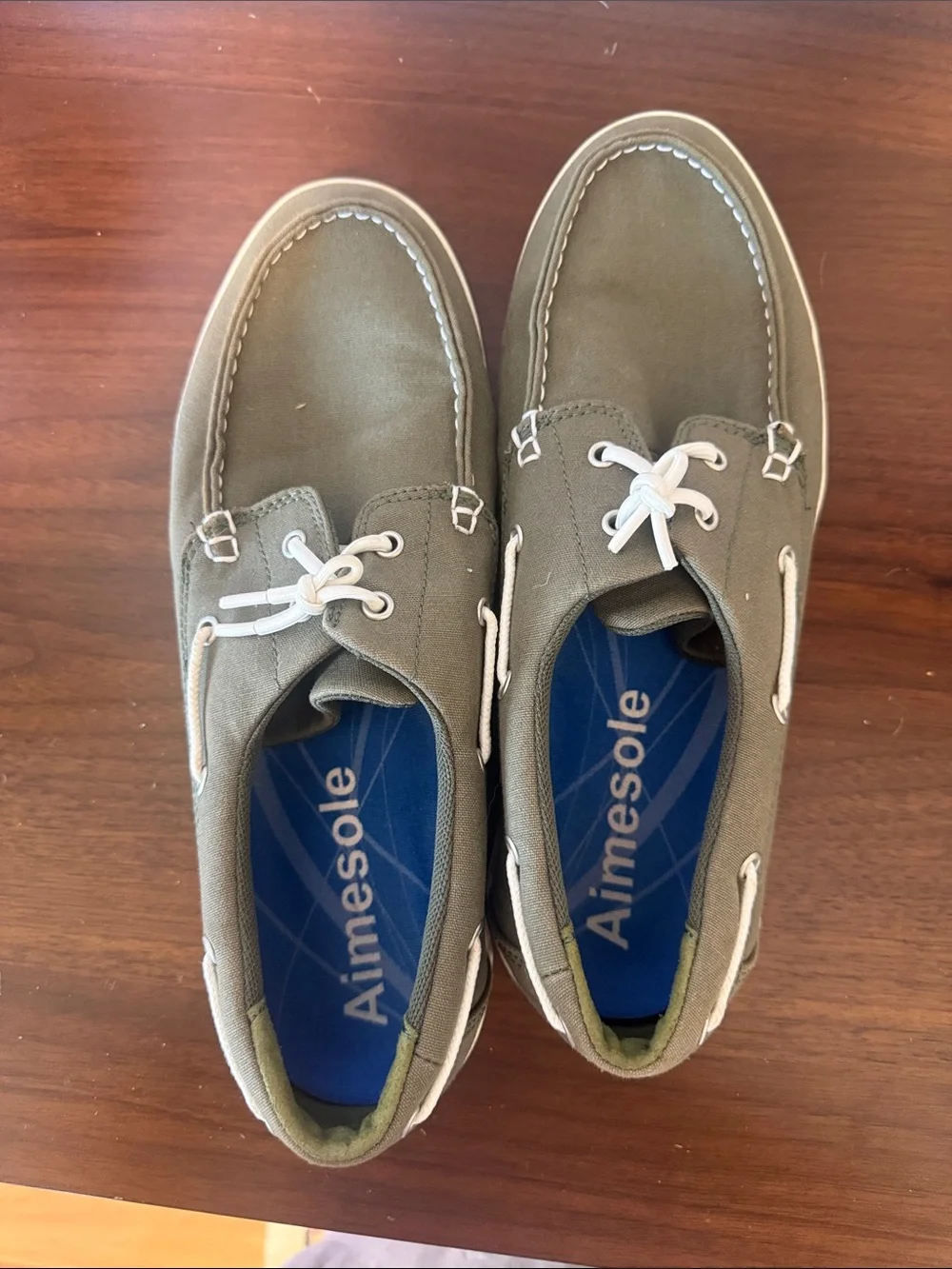 Timberland Olive Green Canvas Boat Shoes with Cream Soles